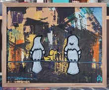 16in x 20in Studio Surface Mixed Media Puppies and Pigeons