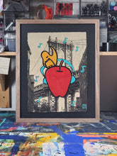16in x 20in Pigeons, Music And A Big Red Apple.